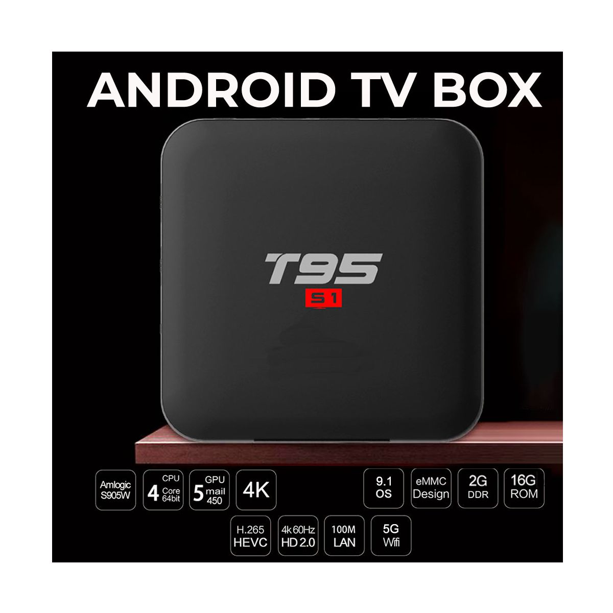 Android TV Box 2Gb / 16GB 4K WIFI Convierte tu TV o Pantalla en SmartTV Jdht95s1 Negro