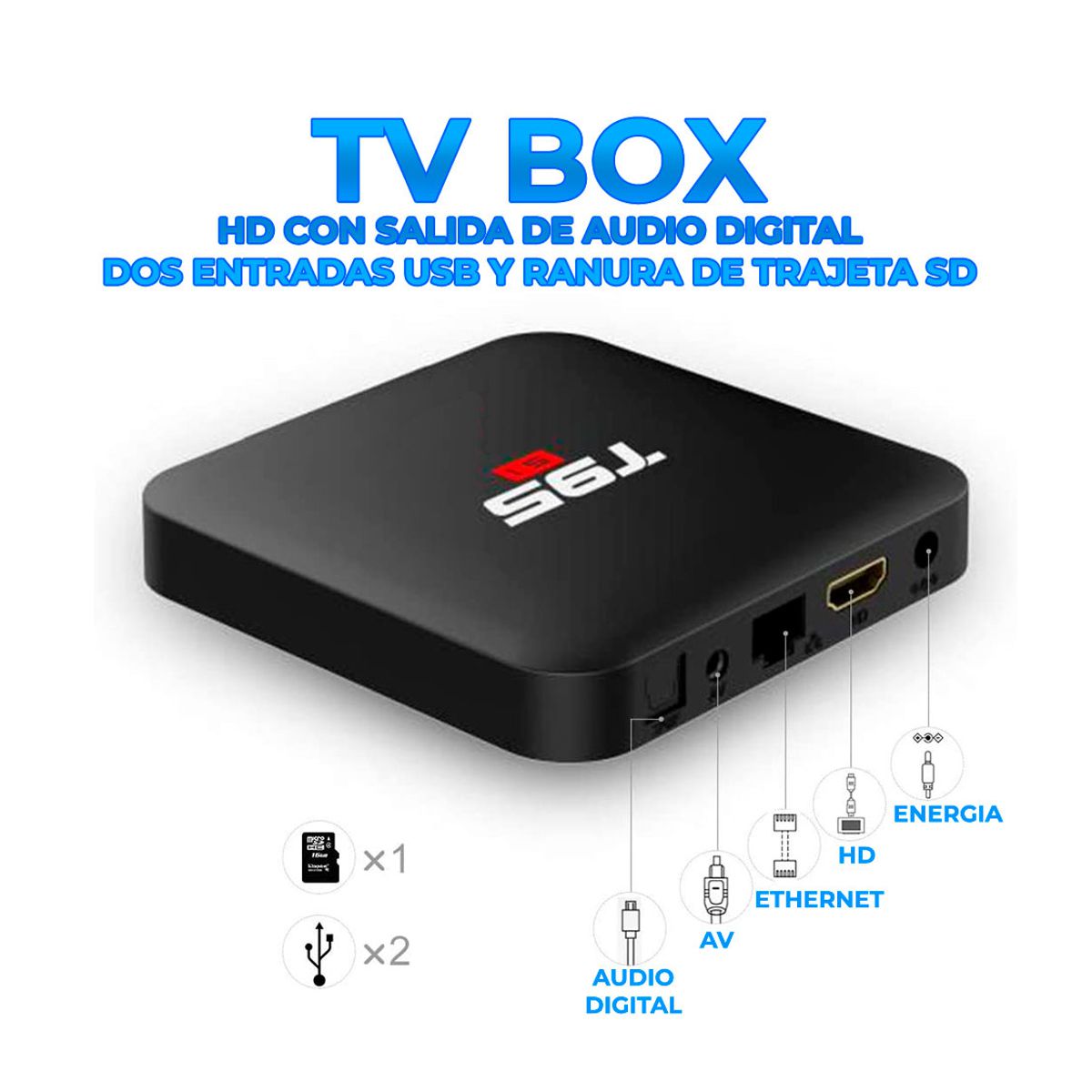 Android TV Box 2Gb / 16GB 4K WIFI Convierte tu TV o Pantalla en SmartTV Jdht95s1 Negro
