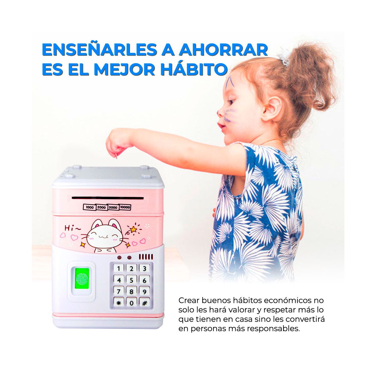 Alcancia Electronica Tipo Caja De Seguridad Para Niños Clave Y Huella Jug830a Azul