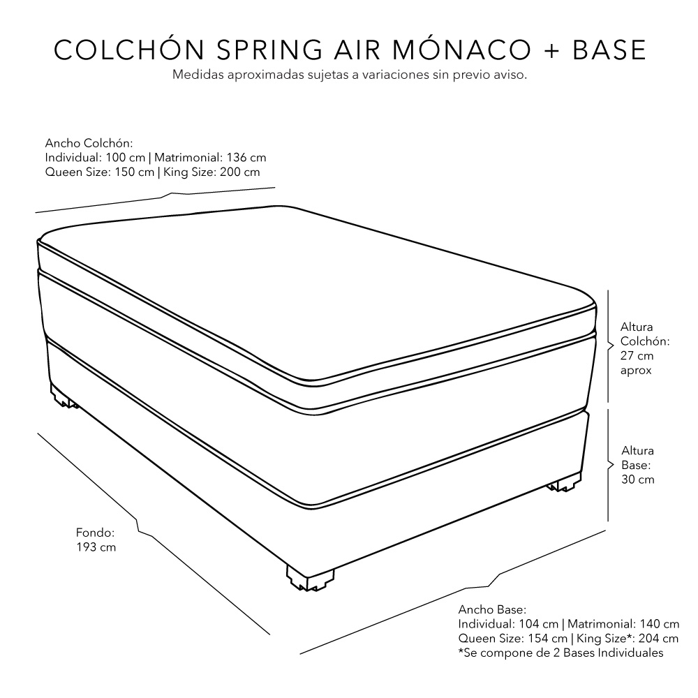 Colchón King Spring Air Monaco con Base Cama Dicasa Orleans Azul
