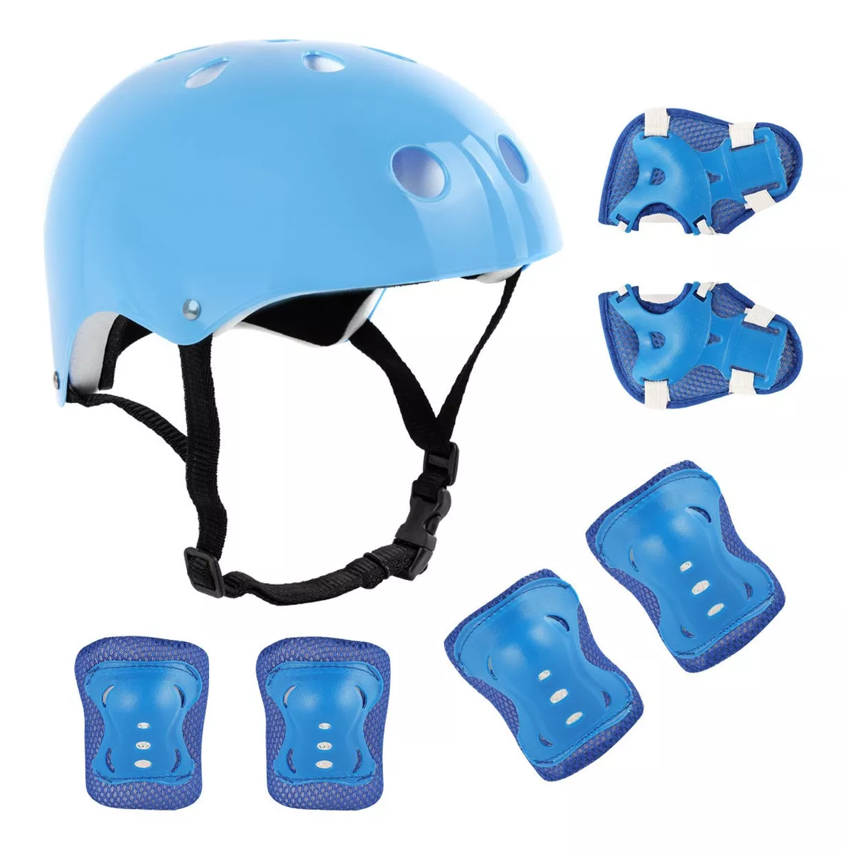 Kit De Protección De Patín Niños Con Casco Rodillera Codera Azul