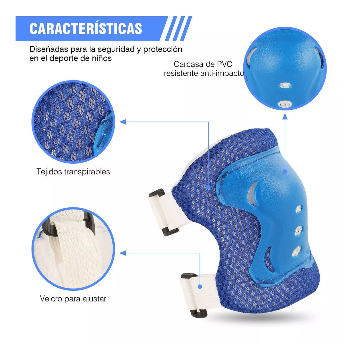 Kit De Protección De Patín Niños Con Casco Rodillera Codera Azul