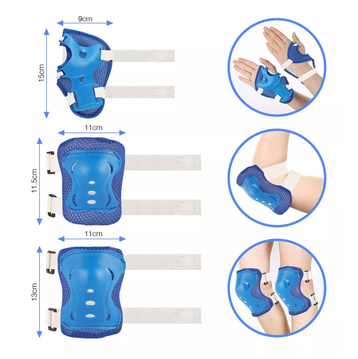 Kit De Protección De Patín Niños Con Casco Rodillera Codera Azul