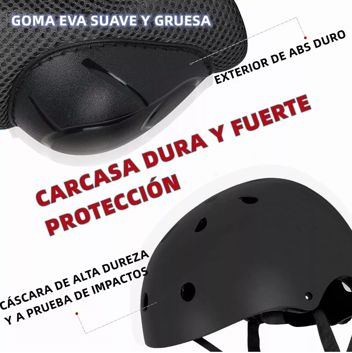 Kit Casco Protección Niños Rodilleras Muñequeras Coderas Negro S