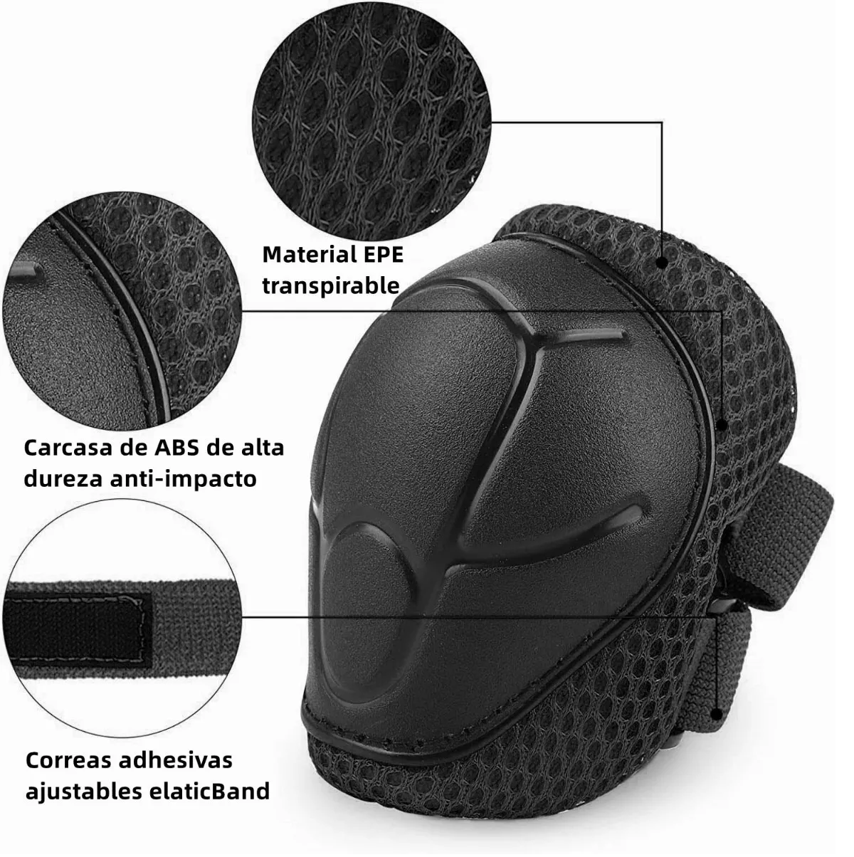 Kit Casco Protección Niños Rodilleras Muñequeras Coderas Negro S