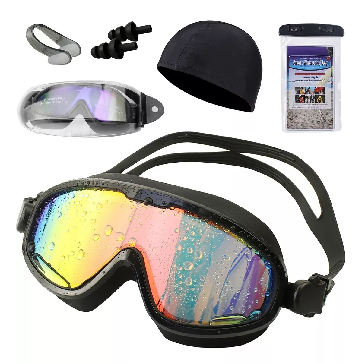 Kit Goggles Natación Protección Uv Unisex Gorra Clip Tapones