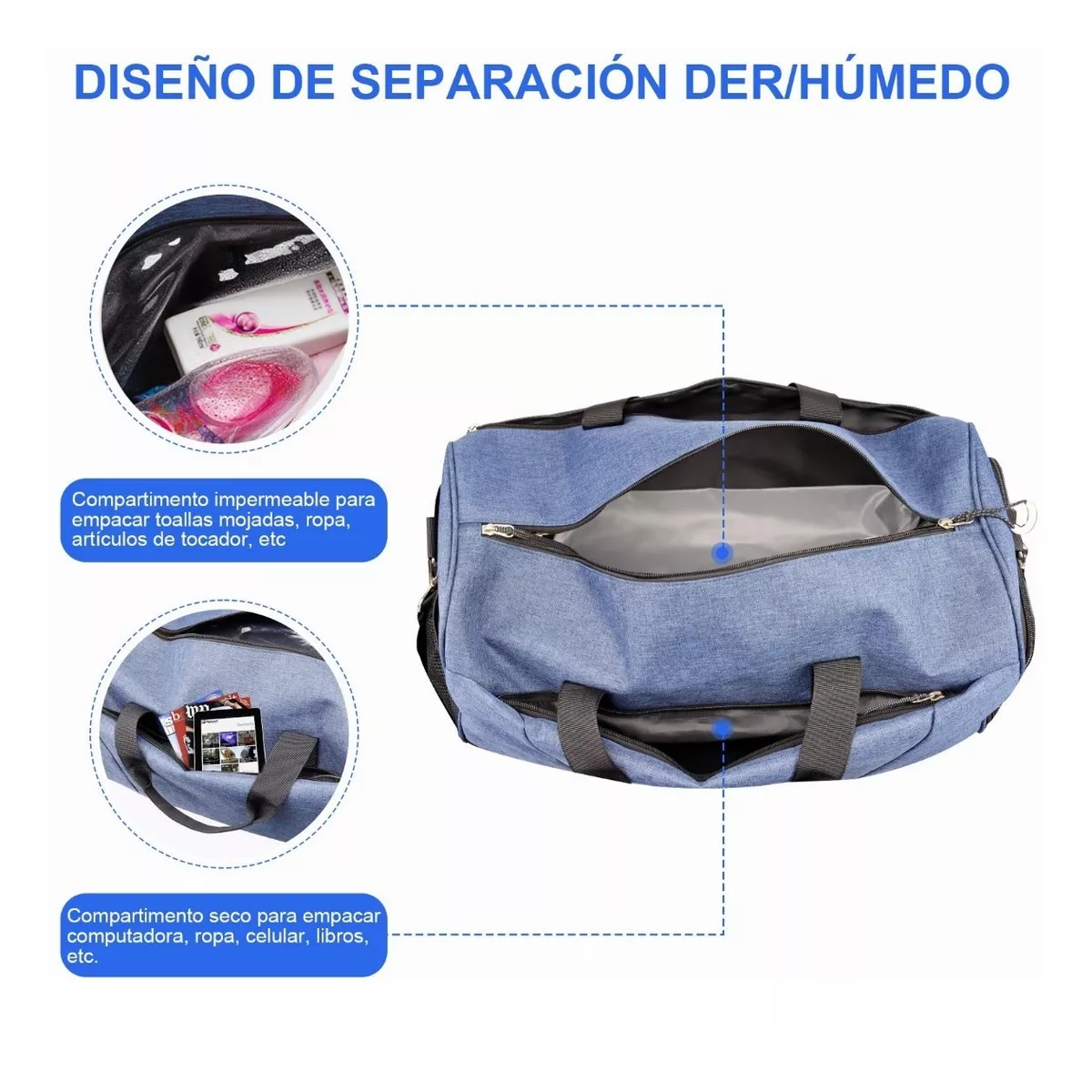 Bolso Deportivo Para Gimnasio/fitness/viaje, Mochila Gym Celeste