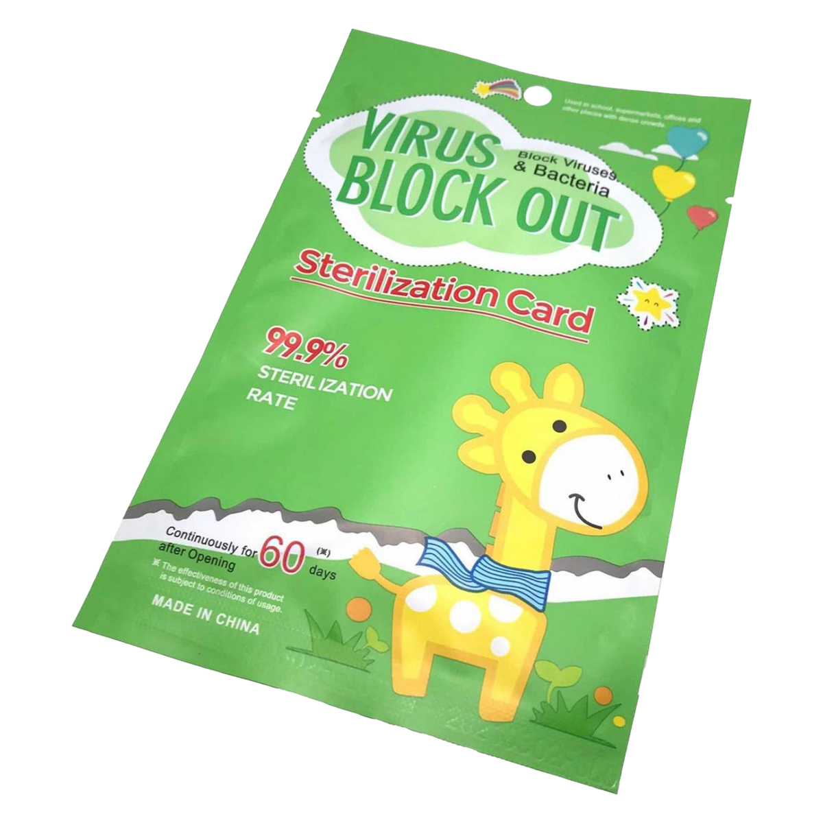 Tarjeta Sanitizante Infantil Virusblockout Niños 60dias 10pz Verde Jirafa