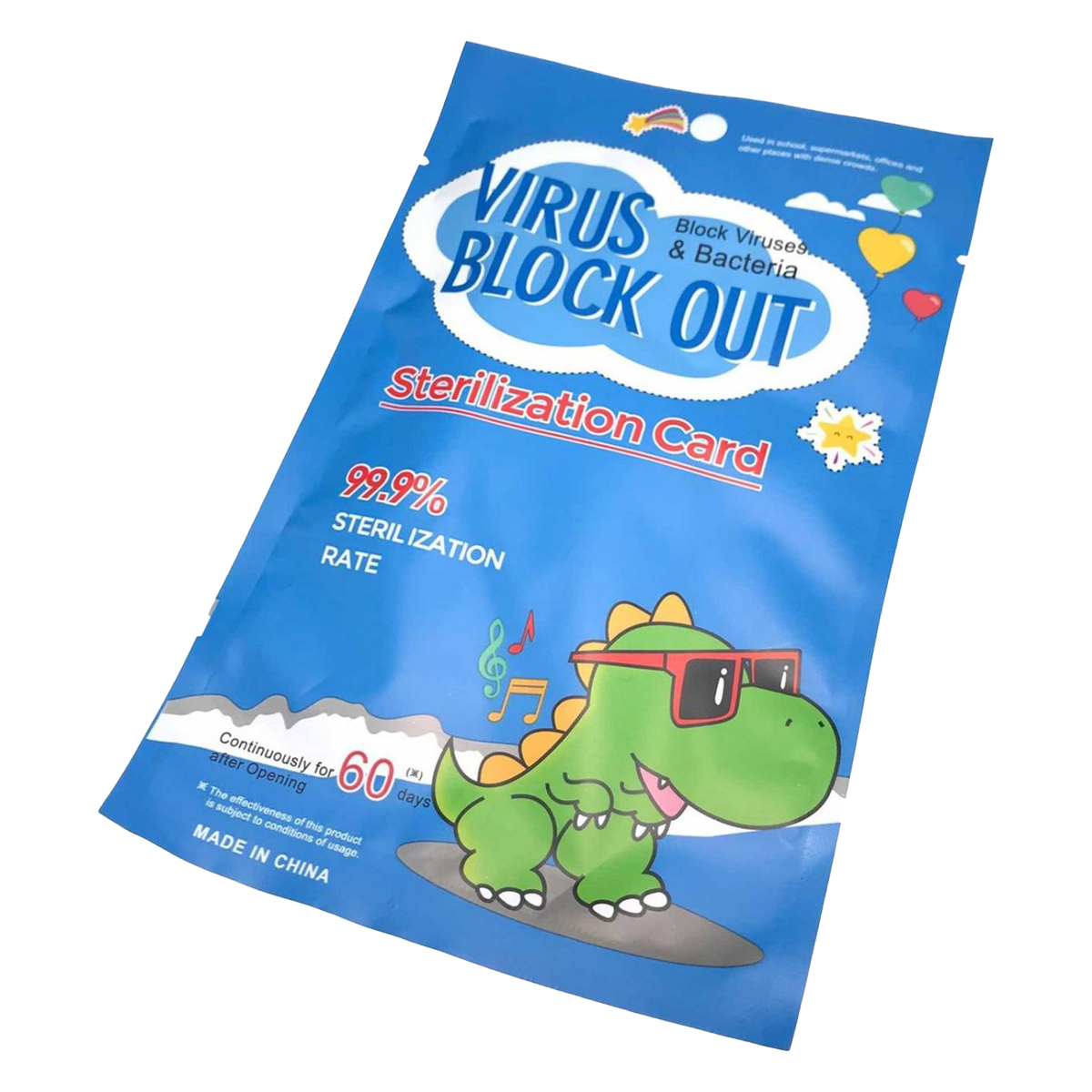 Tarjeta Sanitizante Infantil Virusblockout Niños 60dias 10pz Azul dinosaurio