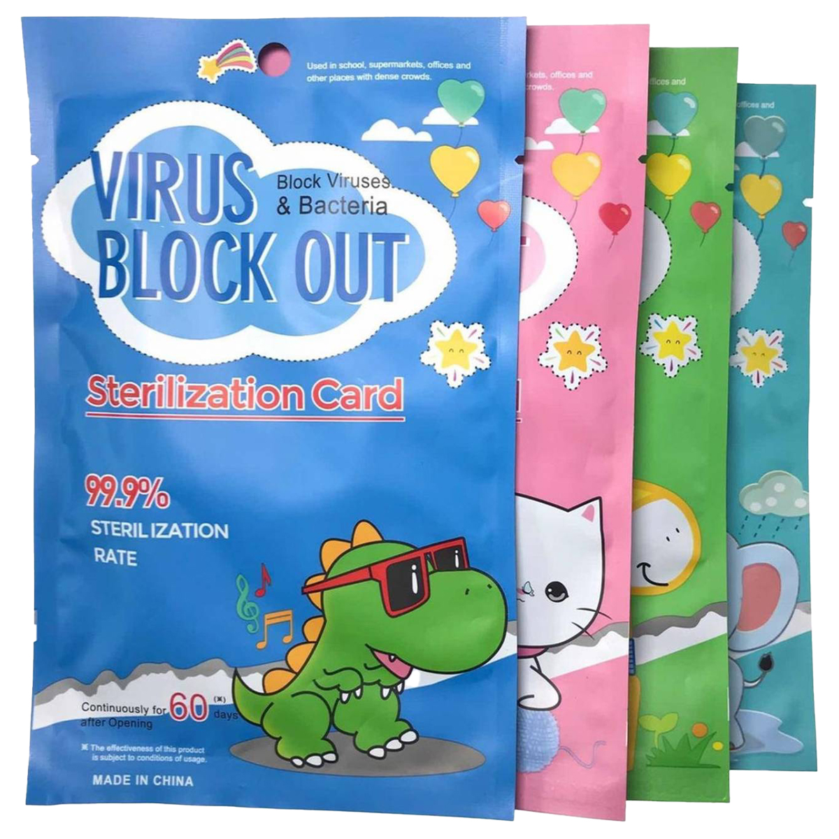 Tarjeta Sanitizante Infantil Virusblockout Niños 60dias 10pz Azul dinosaurio