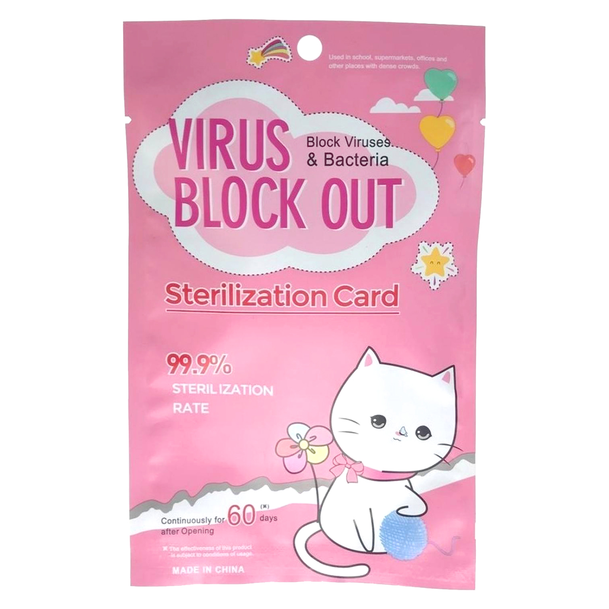 Tarjeta Sanitizante Infantil Virusblockout Niños 60Dias 10Pz Rosa Gato