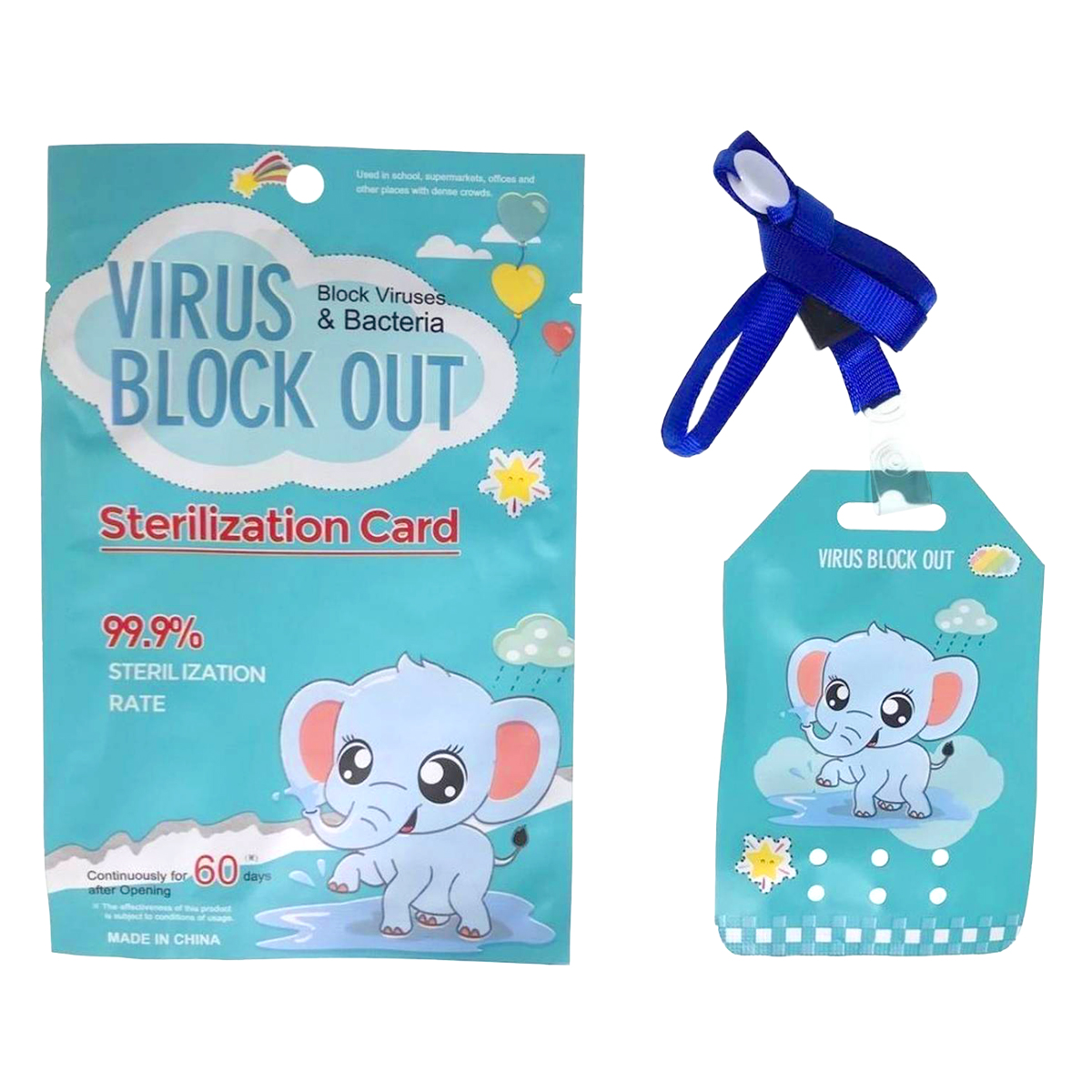 Tarjeta Sanitizante Infantil Virusblockout Niños 60dias 10pz Turquesa Elefante
