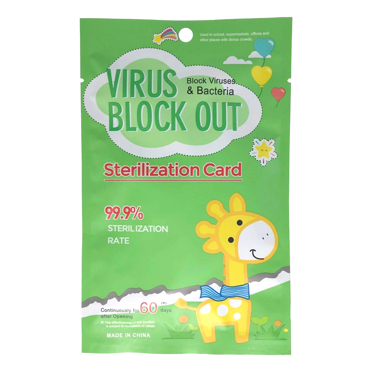 Tarjeta Sanitizante Infantil Virus Blockout Niños 60dias 4pz Verde Jirafa