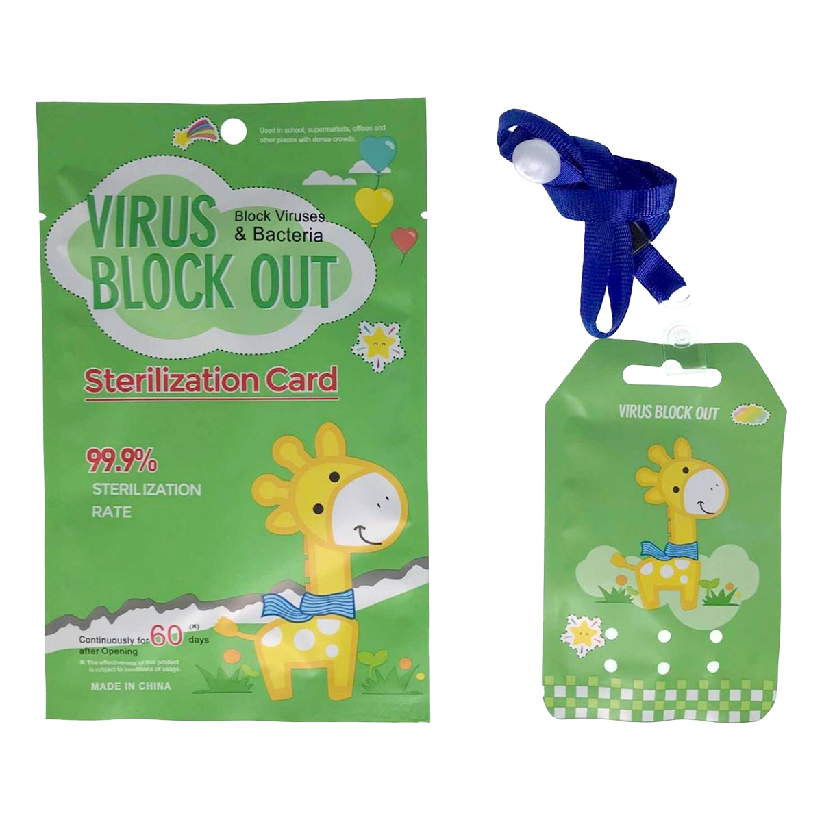 Tarjeta Sanitizante Infantil Virus Blockout Niños 60dias 4pz Verde Jirafa
