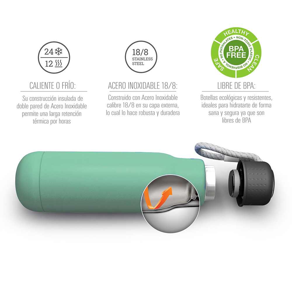 Termo de Acero Inoxidable de 500 ml Verde Claro Toho