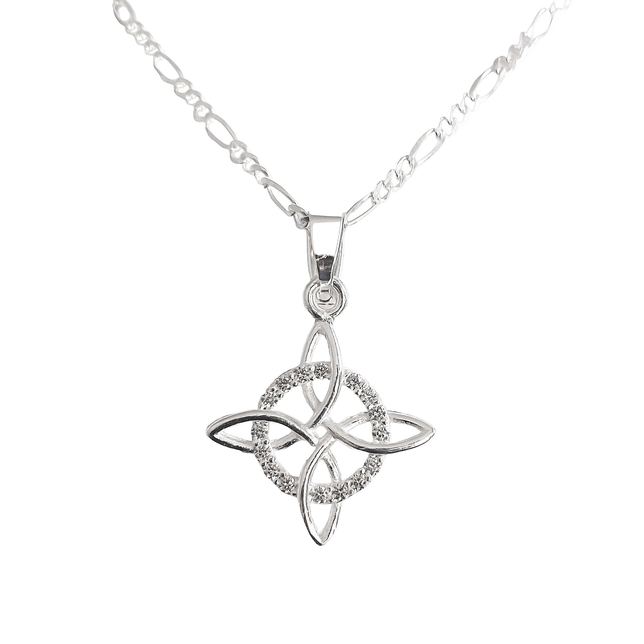 Collar De Plata 925 Nudo De Bruja Con Zirconias Cadena Gruesa De 2 mm