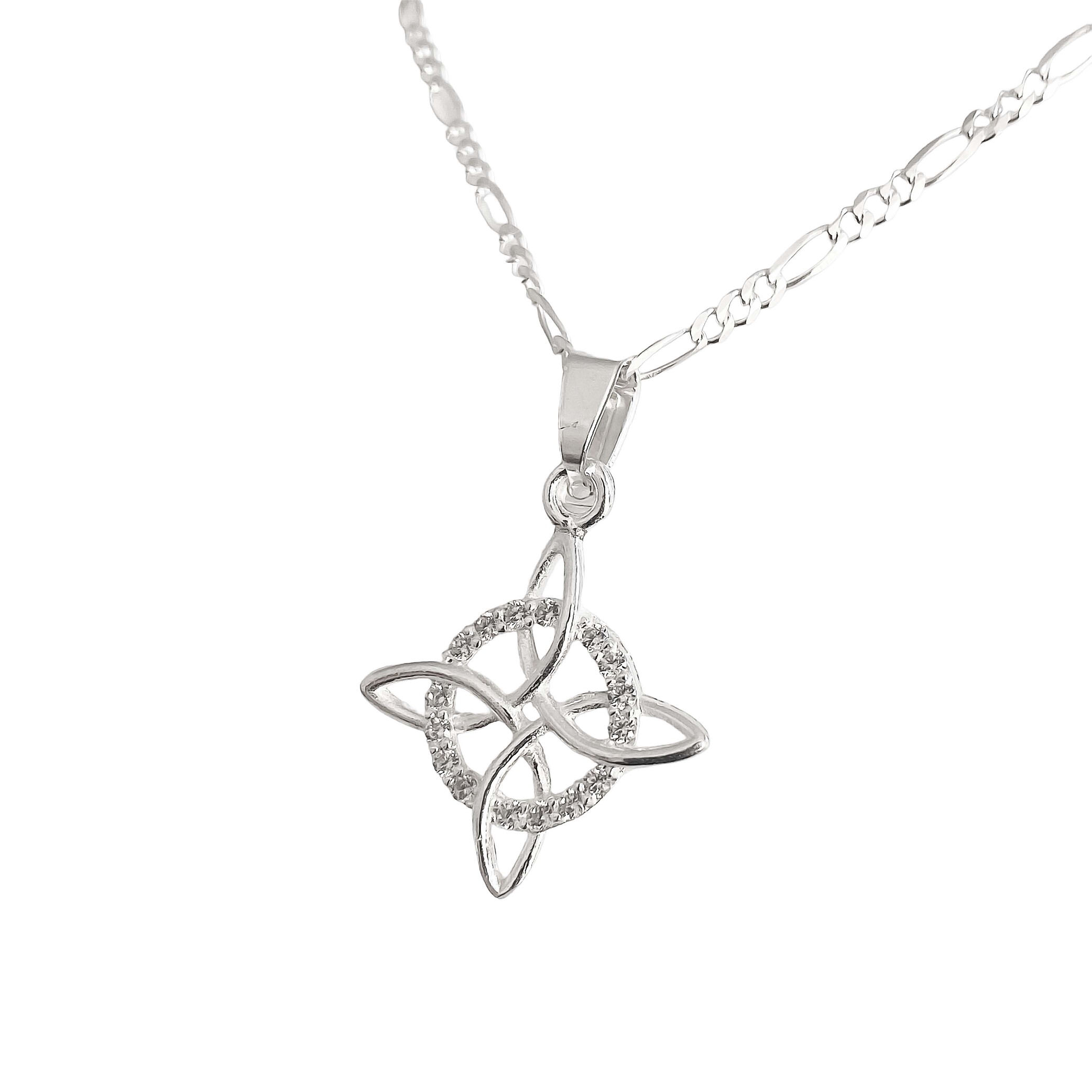Collar De Plata 925 Nudo De Bruja Con Zirconias Cadena Gruesa De 2 mm