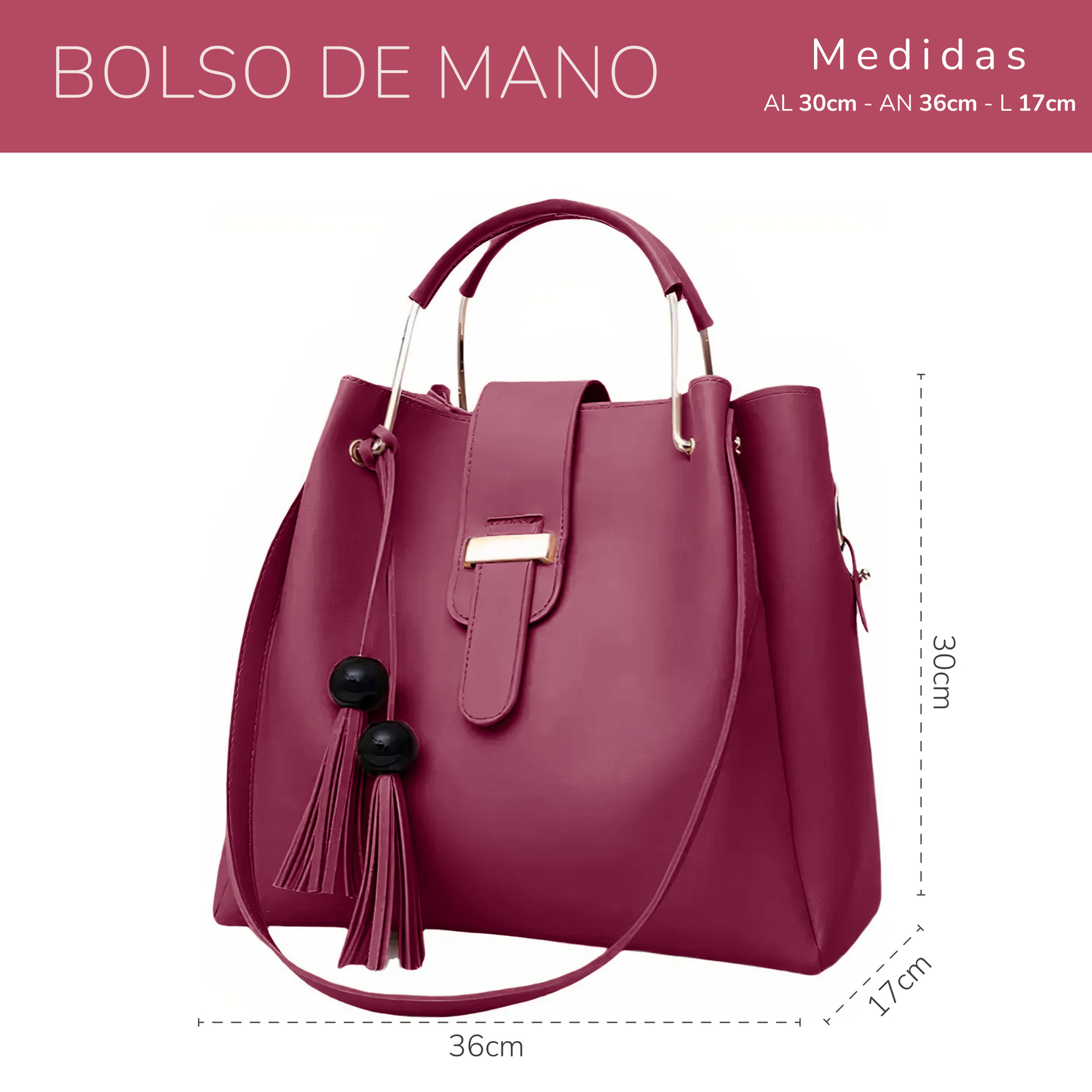Conjunto De 3 Bolsos De Lujo Para Mujer, Gran Capacidad- Vino