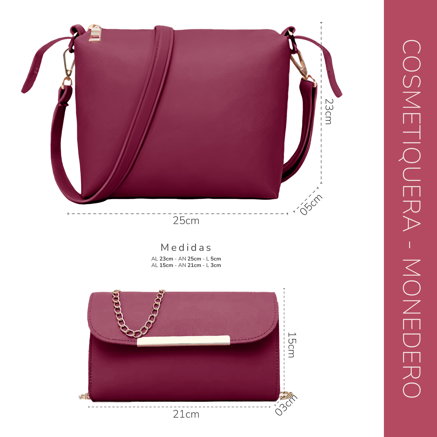 Conjunto De 3 Bolsos De Lujo Para Mujer, Gran Capacidad- Vino