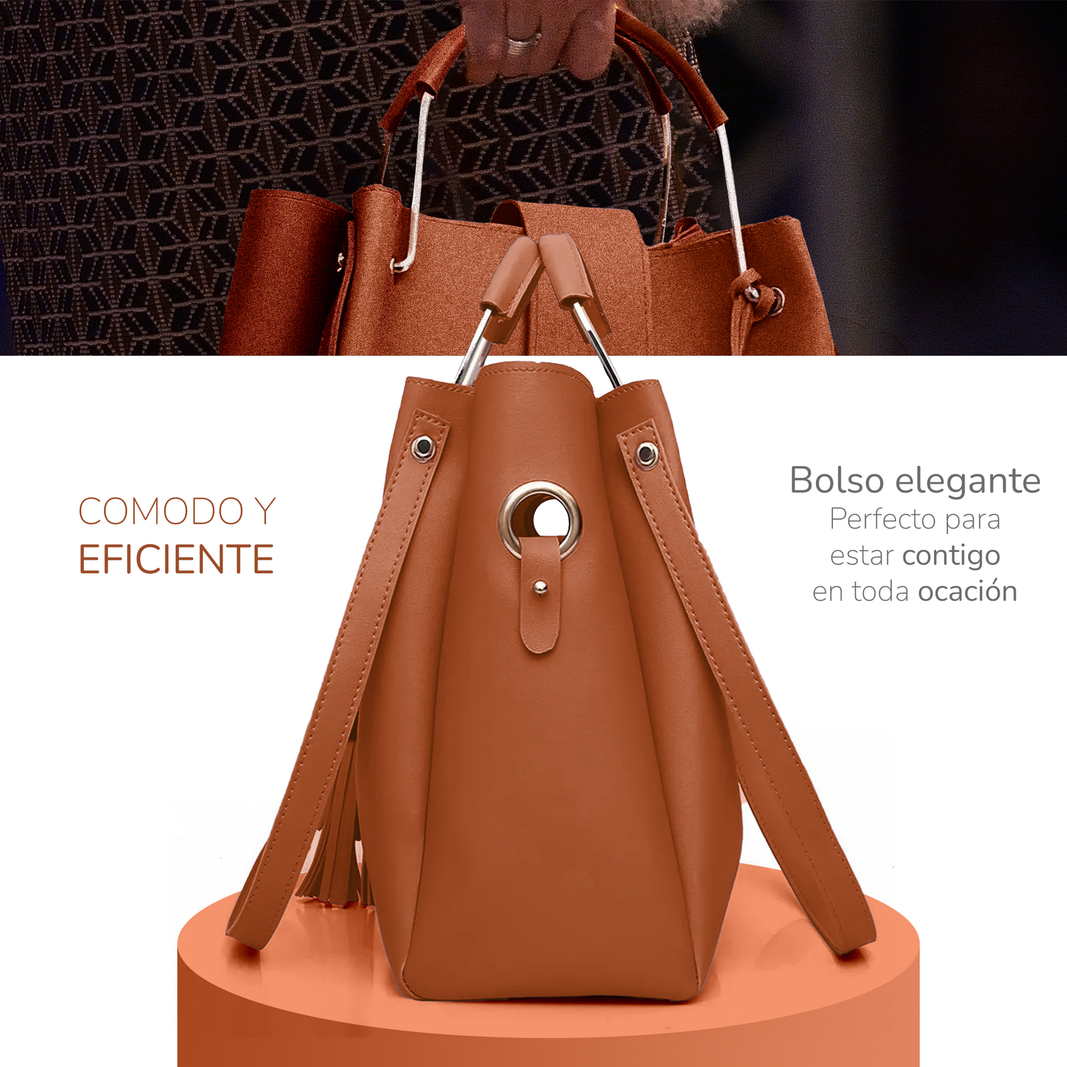 Conjunto De 3 Bolsos De Lujo Para Mujer, Gran Capacidad- Marron