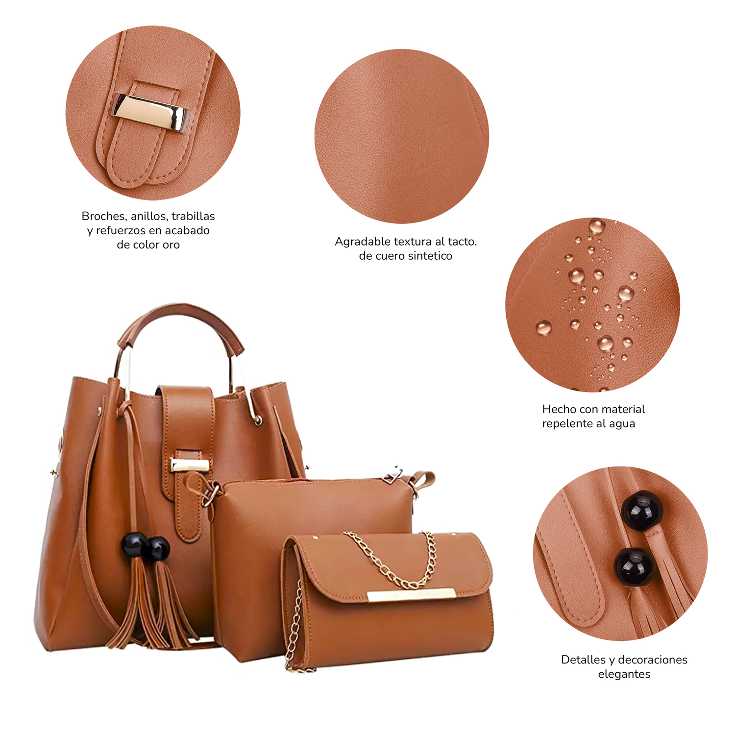 Conjunto De 3 Bolsos De Lujo Para Mujer, Gran Capacidad- Marron
