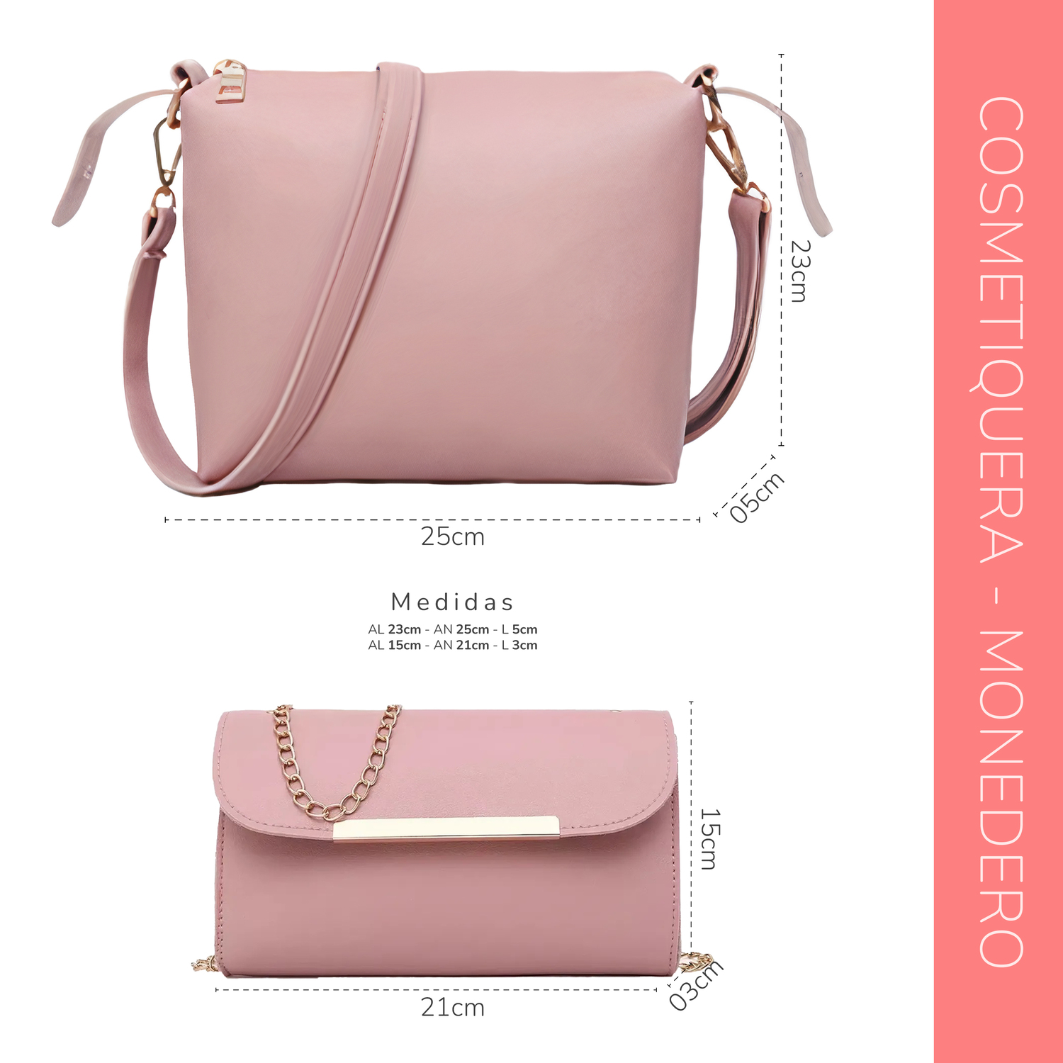 Conjunto De 3 Bolsos De Lujo Para Mujer, Gran Capacidad- Rosa