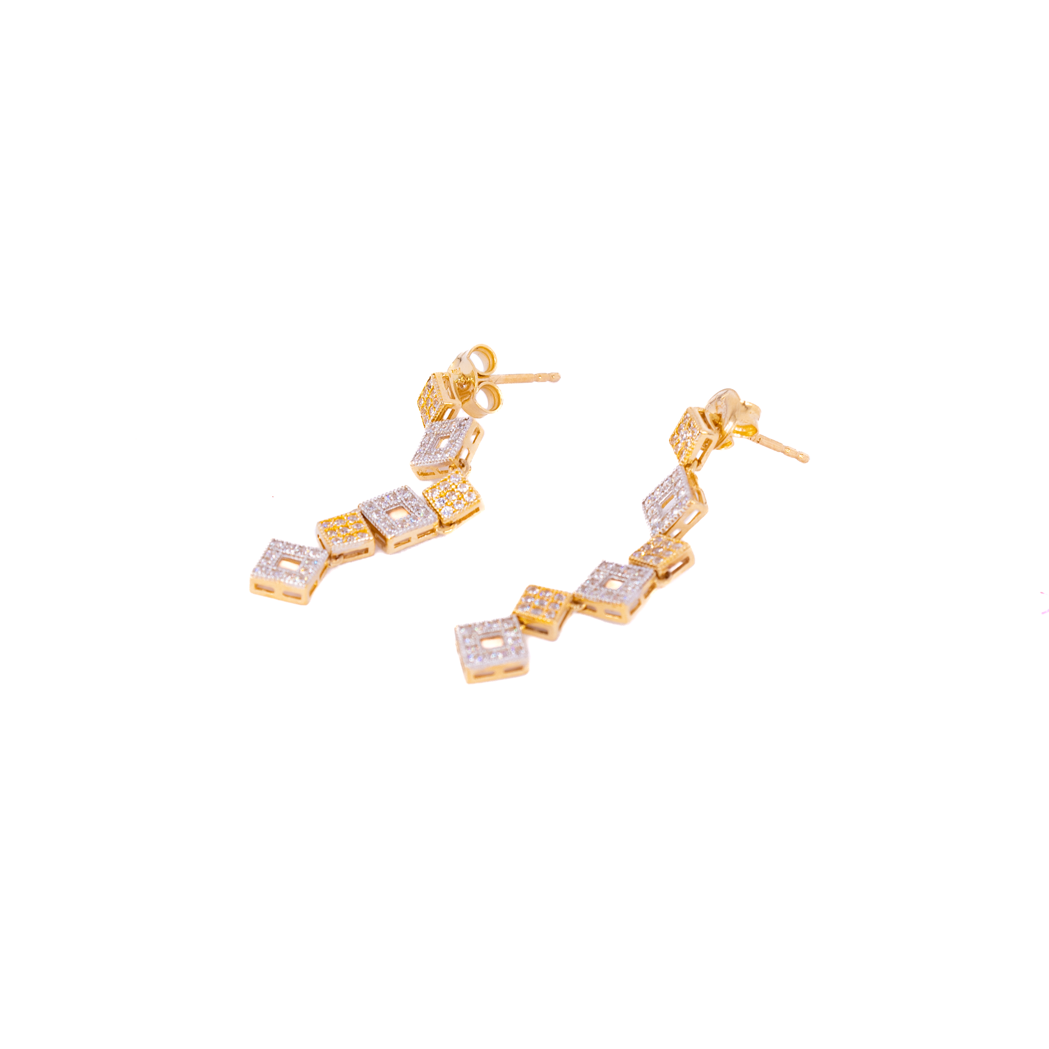 Arete Colgante con Circonias 2 Oros 14 Kilates.