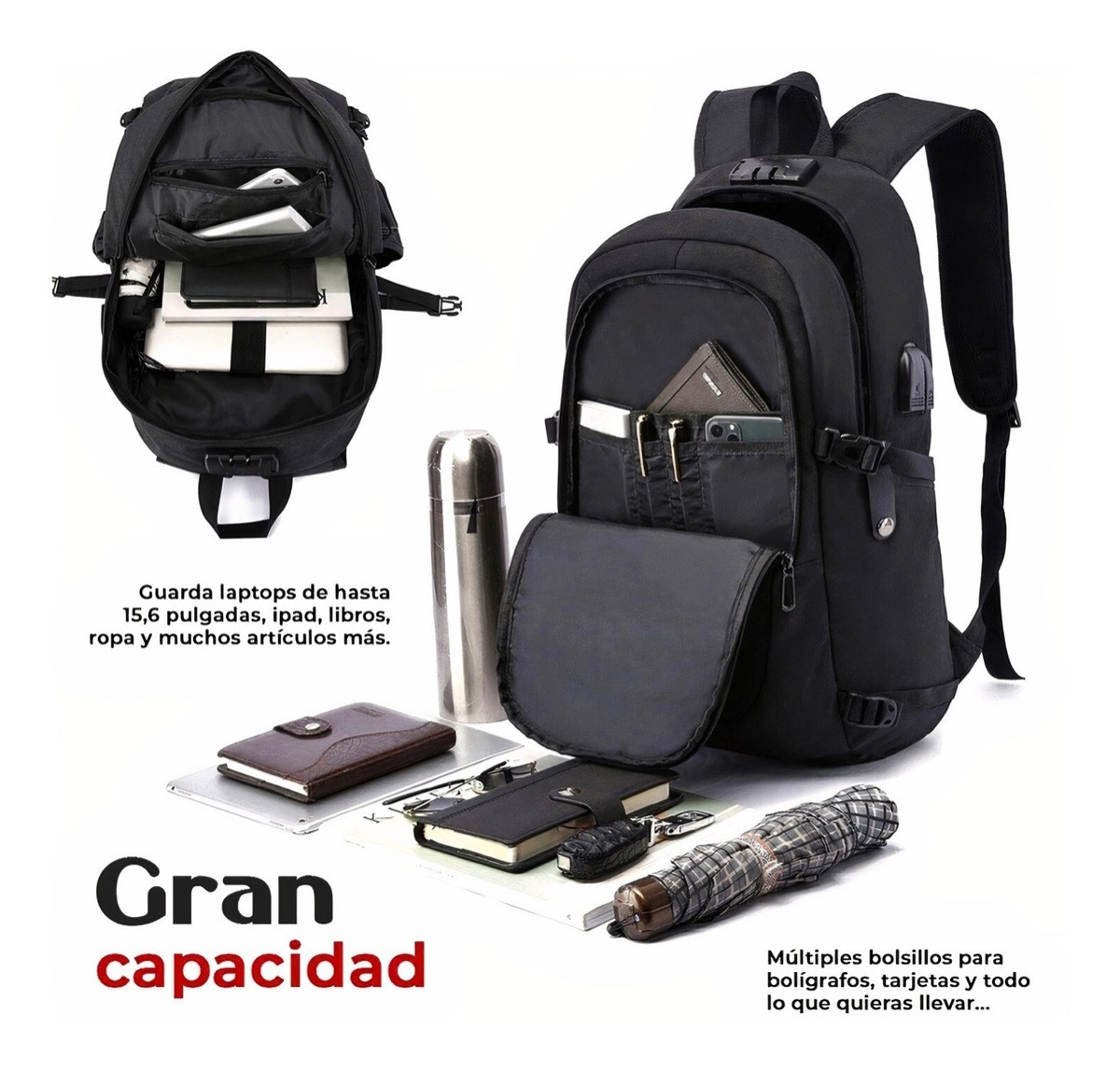 Mochila Impermeable Antirrobo Multifuncional De Gran Capacidad Con Cargador Usb