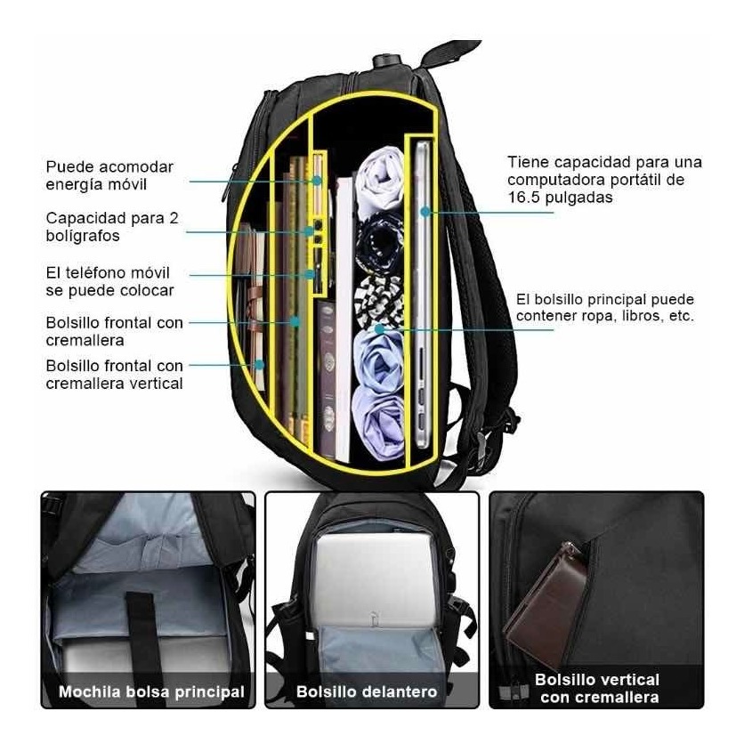 Mochila Impermeable Antirrobo Multifuncional De Gran Capacidad Con Cargador Usb