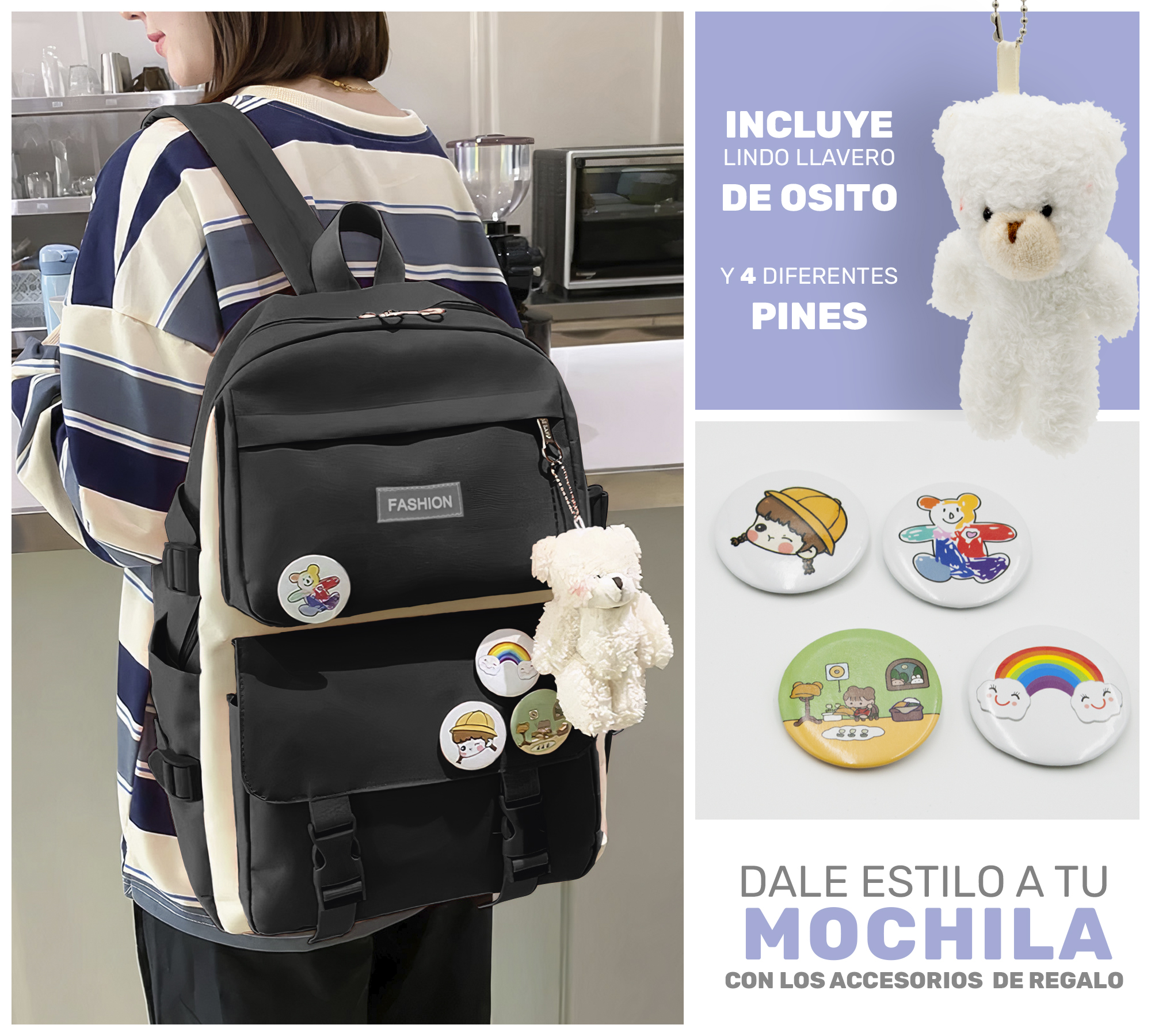 Set De 4 Mochilas Bolsas Escolares Estudiante Lapicera Moda