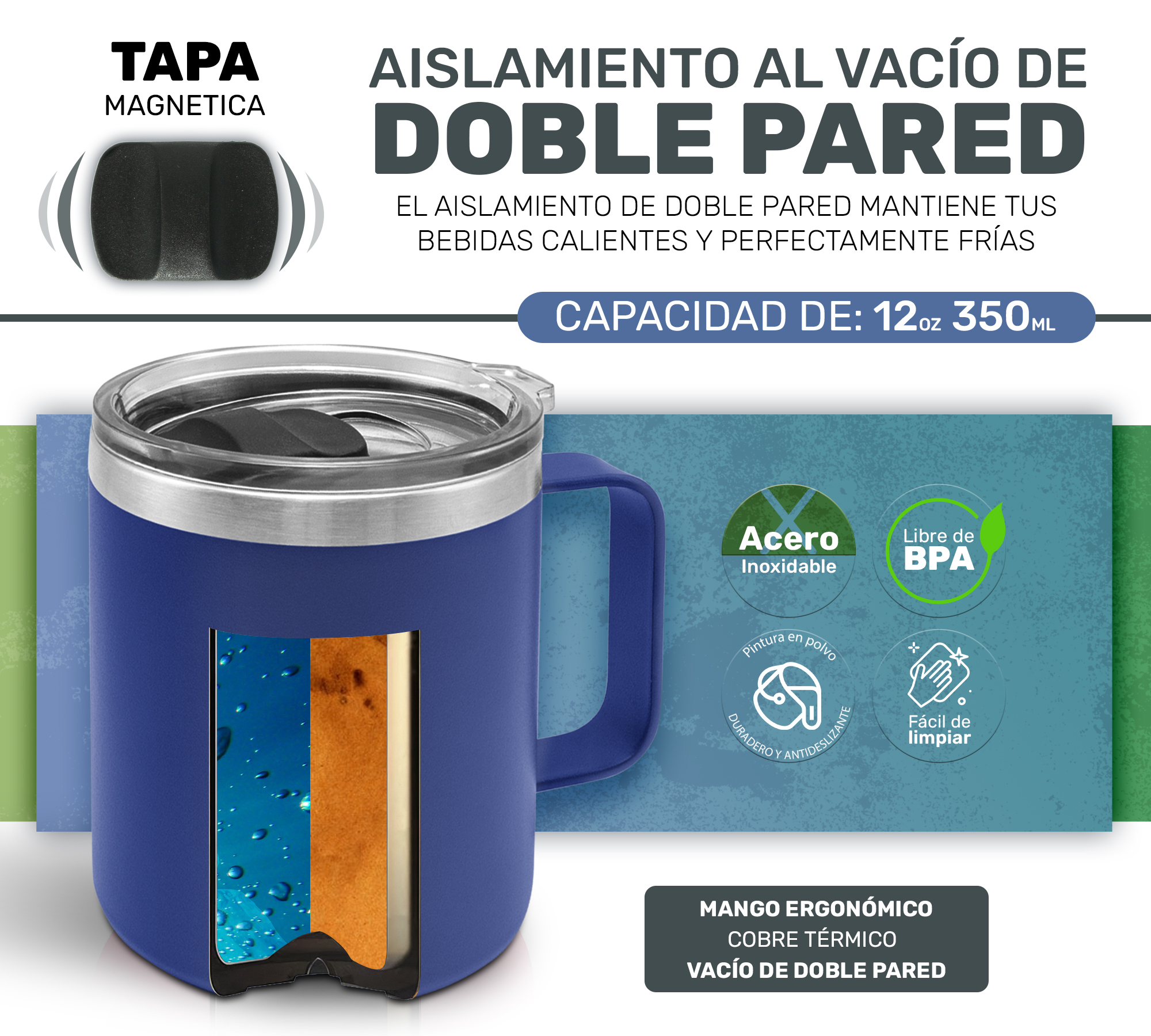 Taza Termica 12oz Azul