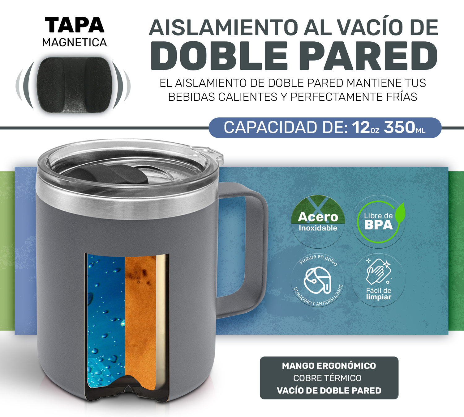 Taza Vaso Termo Térmico Acero Inoxidable Tipo Yeti 12oz - Gris