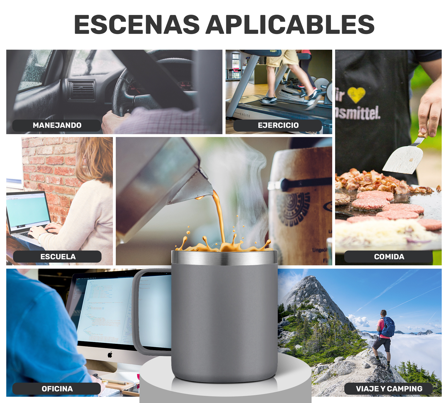 Taza Vaso Termo Térmico Acero Inoxidable Tipo Yeti 12oz - Gris