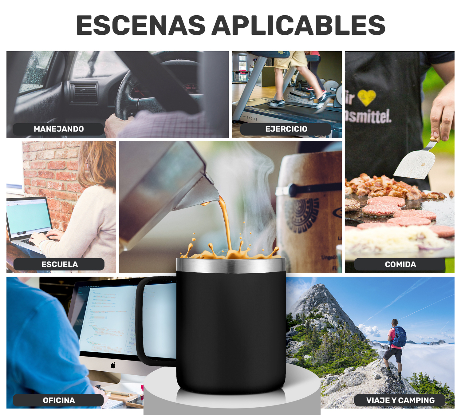 Taza Vaso Termo Térmico Acero Inoxidable Tipo Yeti 12oz - Negro