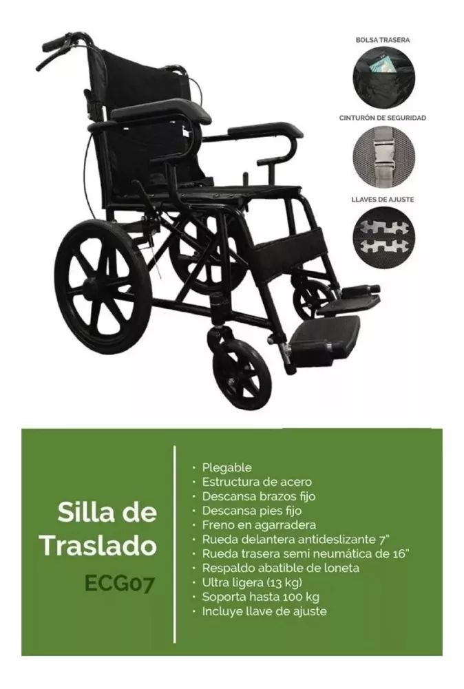 Silla De Ruedas Traslado Ultra Ligera Negro Ecg07 Mobicare