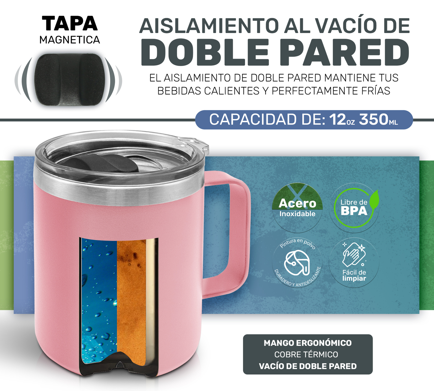 Taza Vaso Termo Térmico Acero Inoxidable Tipo Yeti 12oz - Rosa Claro
