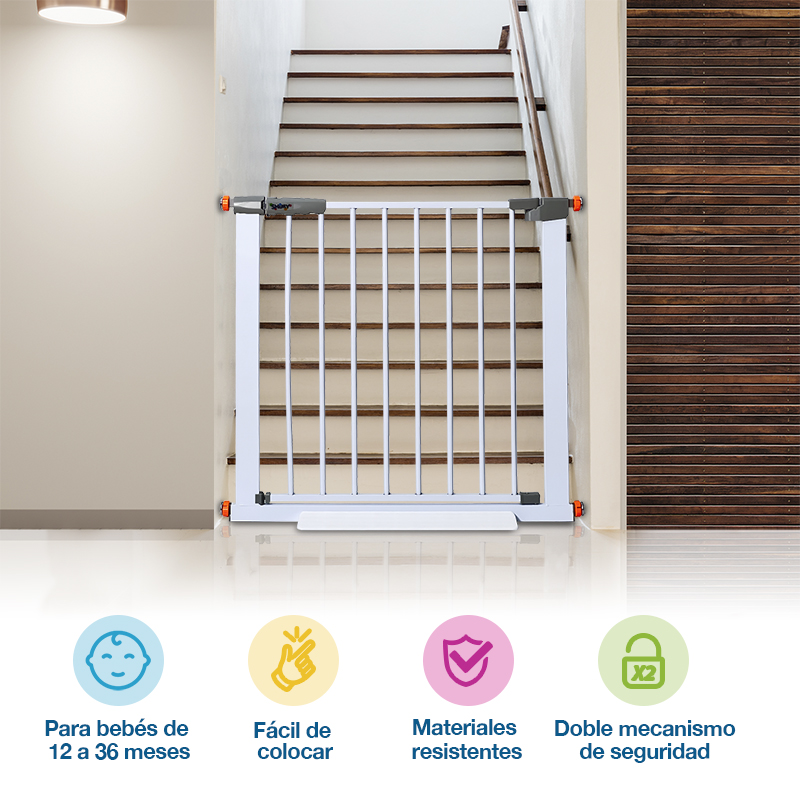 SHIMY Reja para Bebé y Perro con Doble Mecanismo de Seguridad (85 cm de Altura), Puerta de Seguridad Universal para Bebés, Niños y Mascotas, Ajustable de 75 a 82 cm de Ancho, Instalación en 1 Minuto