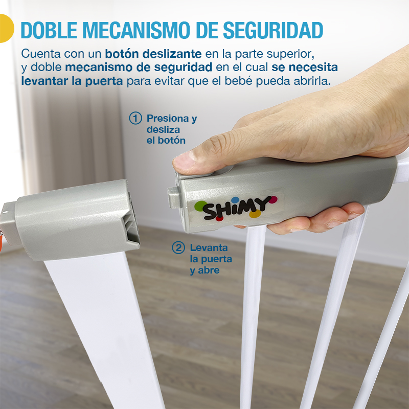 SHIMY Reja para Bebé y Perro con Doble Mecanismo de Seguridad (85 cm de Altura), Puerta de Seguridad Universal para Bebés, Niños y Mascotas, Ajustable de 75 a 82 cm de Ancho, Instalación en 1 Minuto