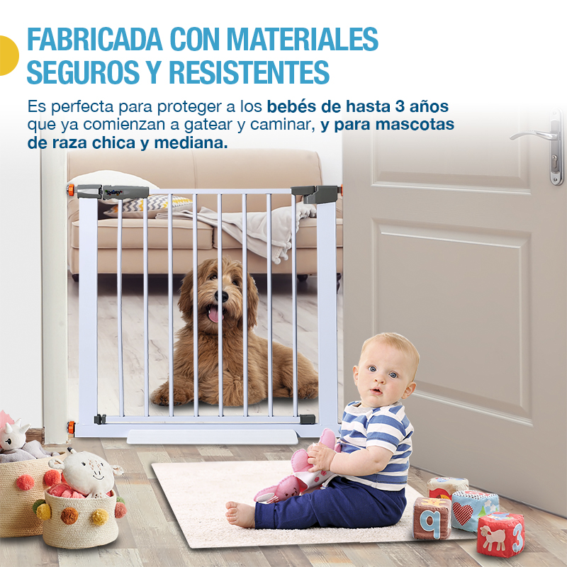 SHIMY Reja para Bebé y Perro con Doble Mecanismo de Seguridad (85 cm de Altura), Puerta de Seguridad Universal para Bebés, Niños y Mascotas, Ajustable de 75 a 82 cm de Ancho, Instalación en 1 Minuto
