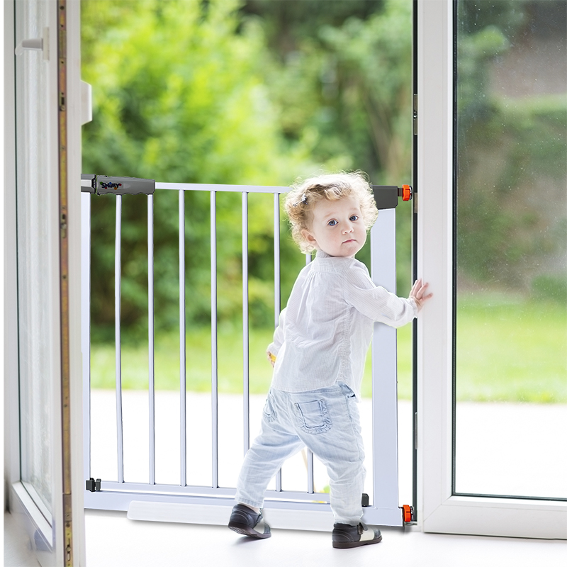 SHIMY Reja para Bebé y Perro con Doble Mecanismo de Seguridad (85 cm de Altura), Puerta de Seguridad Universal para Bebés, Niños y Mascotas, Ajustable de 75 a 82 cm de Ancho, Instalación en 1 Minuto