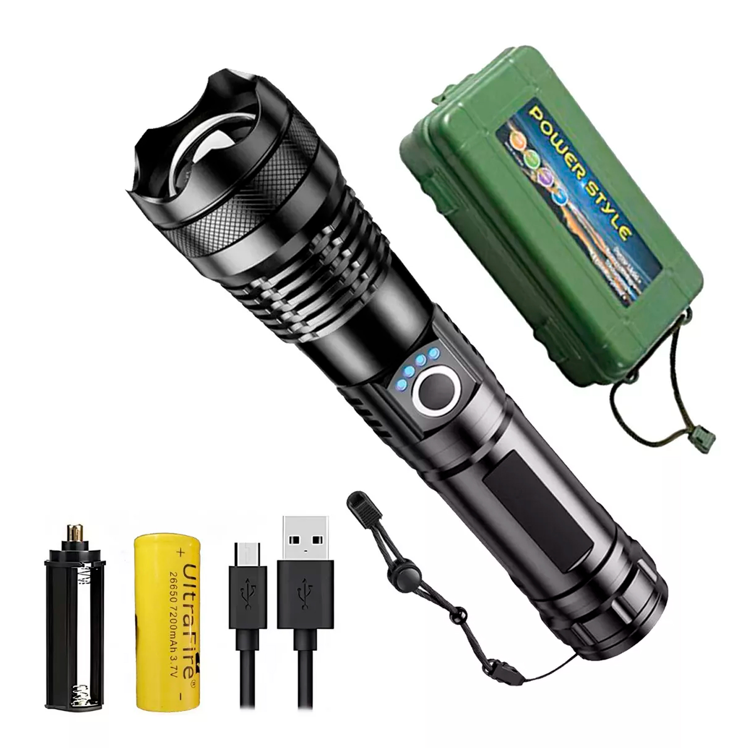 Linterna Lampara De Mano Tactica Usb Recargable Alcance 50000lm Para Camping O Emergencia