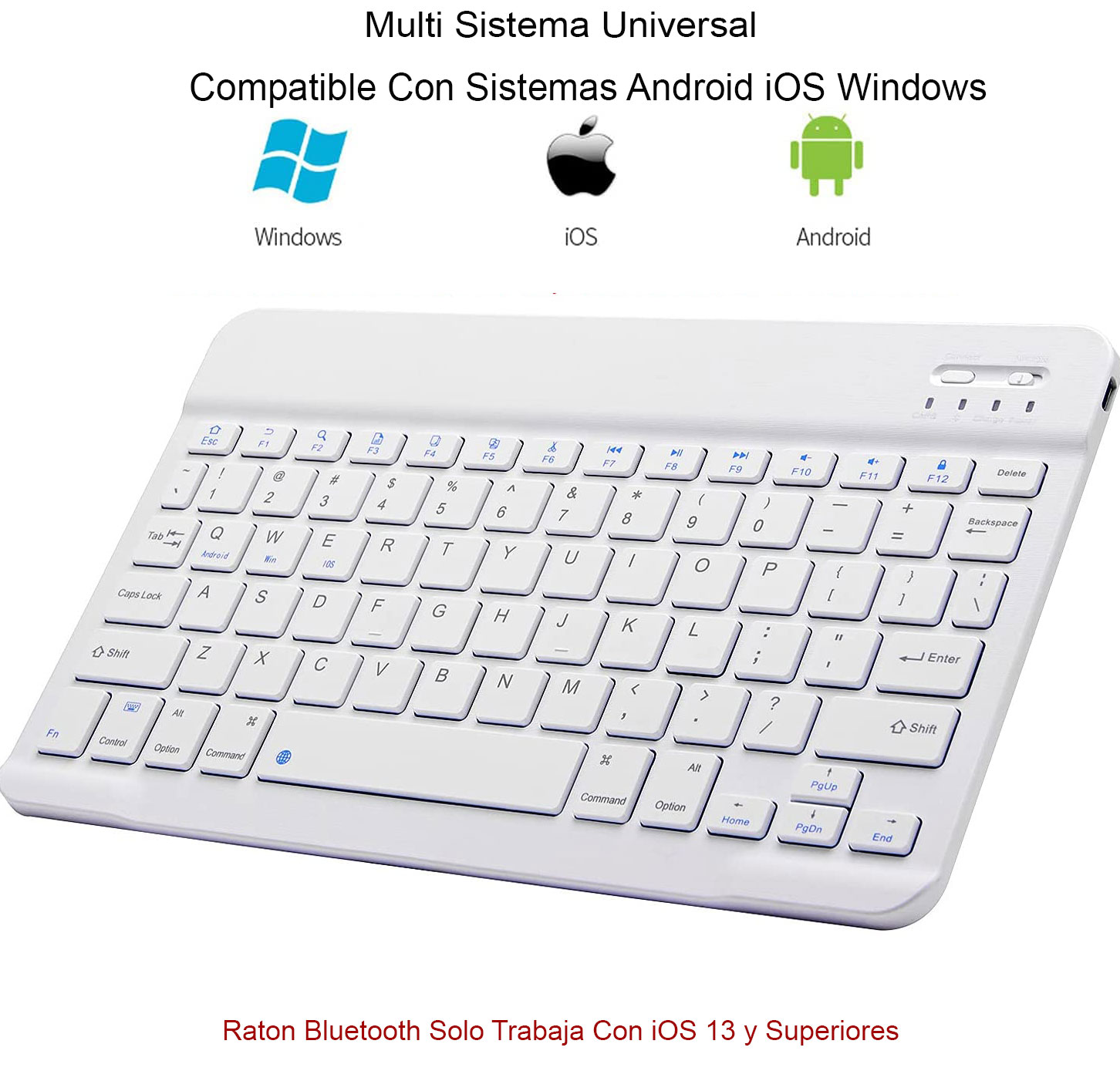 Teclado Bluetooth + Ratón Inalámbrico Para Tablet iPad Celular Pc Laptop De 7 PLG. (Blanco)