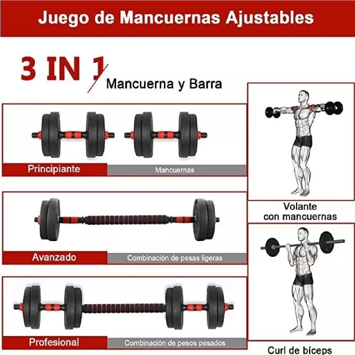 Mancuernas Pesas Ajustables Ejercicio Kit Barra Recta, 2pcs