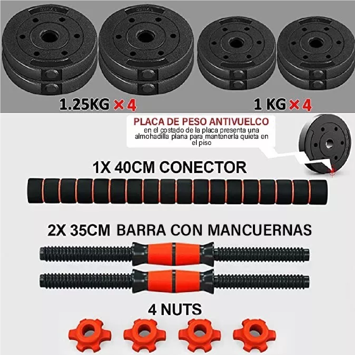 Mancuernas Pesas Ajustables Ejercicio Kit Barra Recta, 2pcs