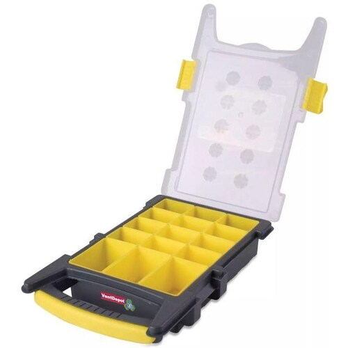 Cajas Plásticas para tornillos, MXYBS-001-12, 1 Gaveta, 8.5" Base, 2.44" Altura, 13.32" Ancho, Plástico, YellowBoxes
