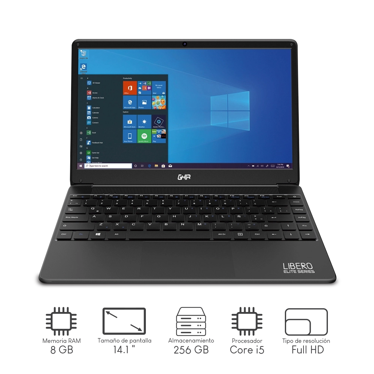 Combo Laptop Ghia Notebook Libero Elite Intel I5-8259U 2C 8GB 256GB ssd 14Pulg FHD W10H Black LFI5H + Audìfonos