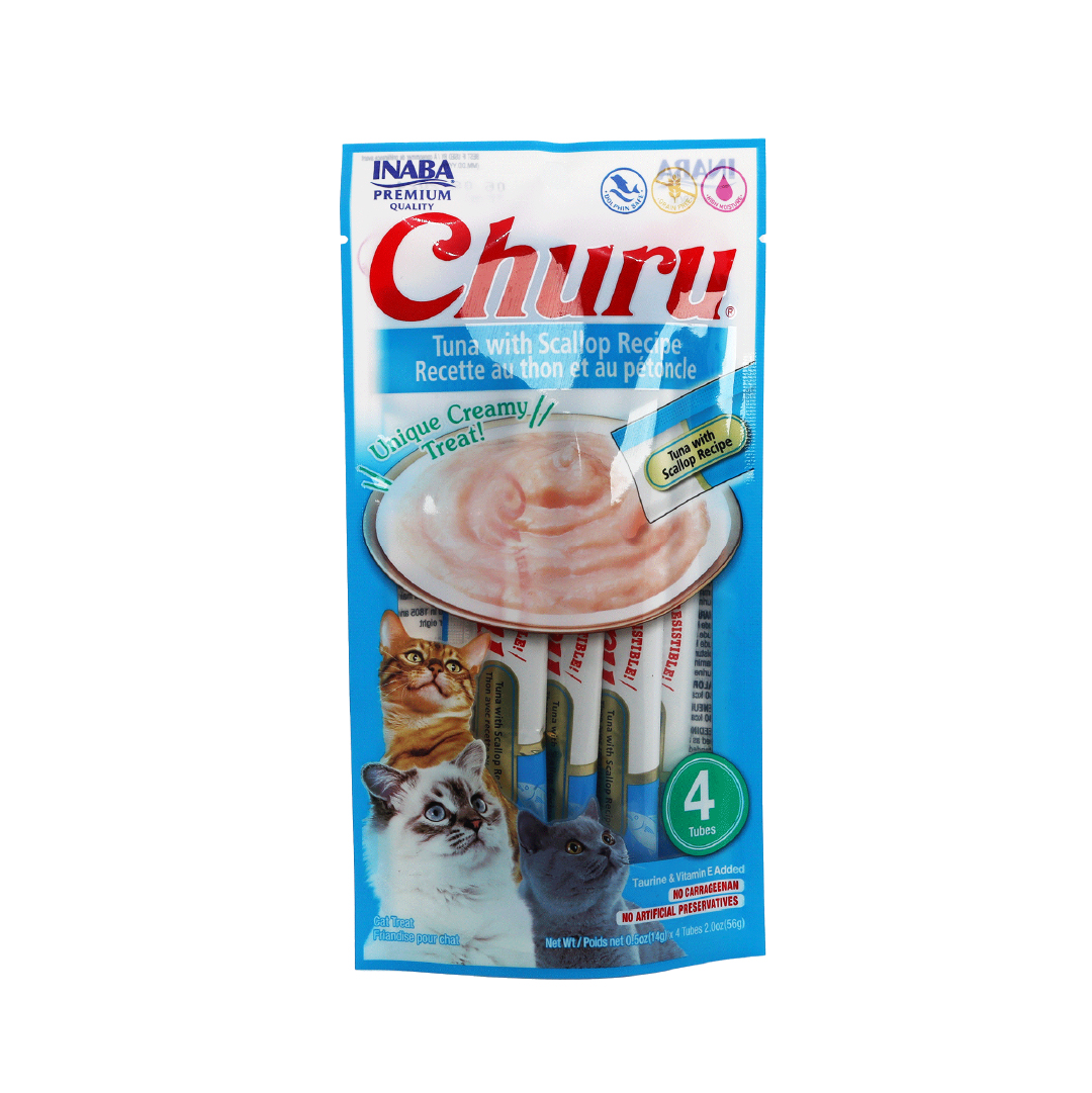 Inaba Churu Premios para Gato Atún y Vieira, Paquete 4 tubos