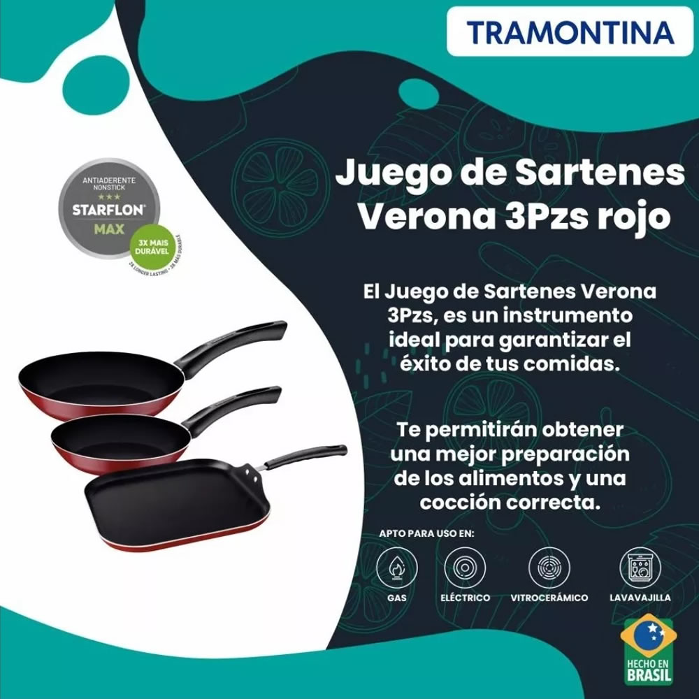 Juego de Sartenes Tramontina Verona 3 Piezas Rojo