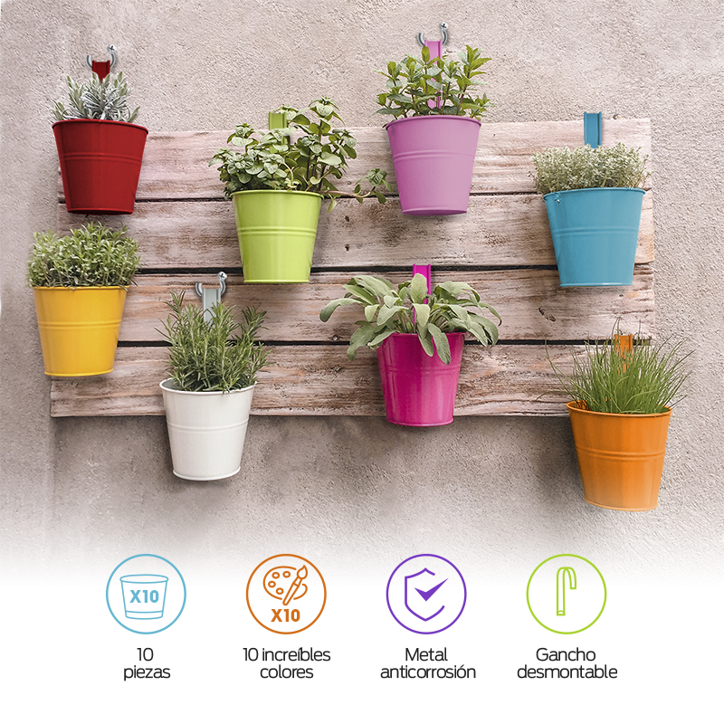 Macetas Colgantes Metálicas de Colores con Gancho 10 Piezas