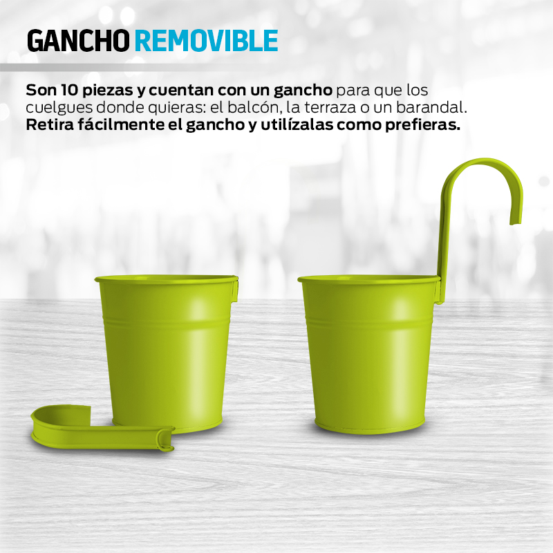 Macetas Colgantes Metálicas de Colores con Gancho 10 Piezas